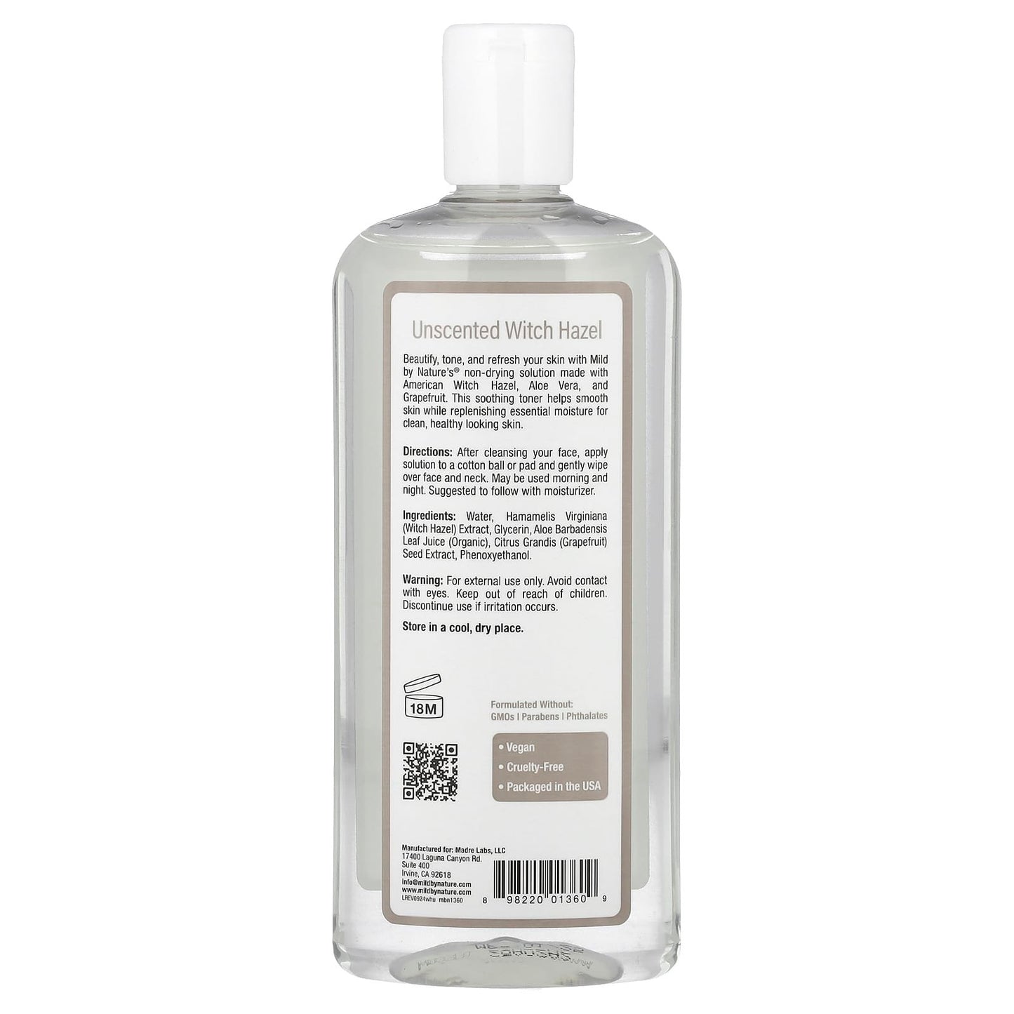Mild By Nature Witch Hazel, Alcohol-Free, Unscented, (355 ml)