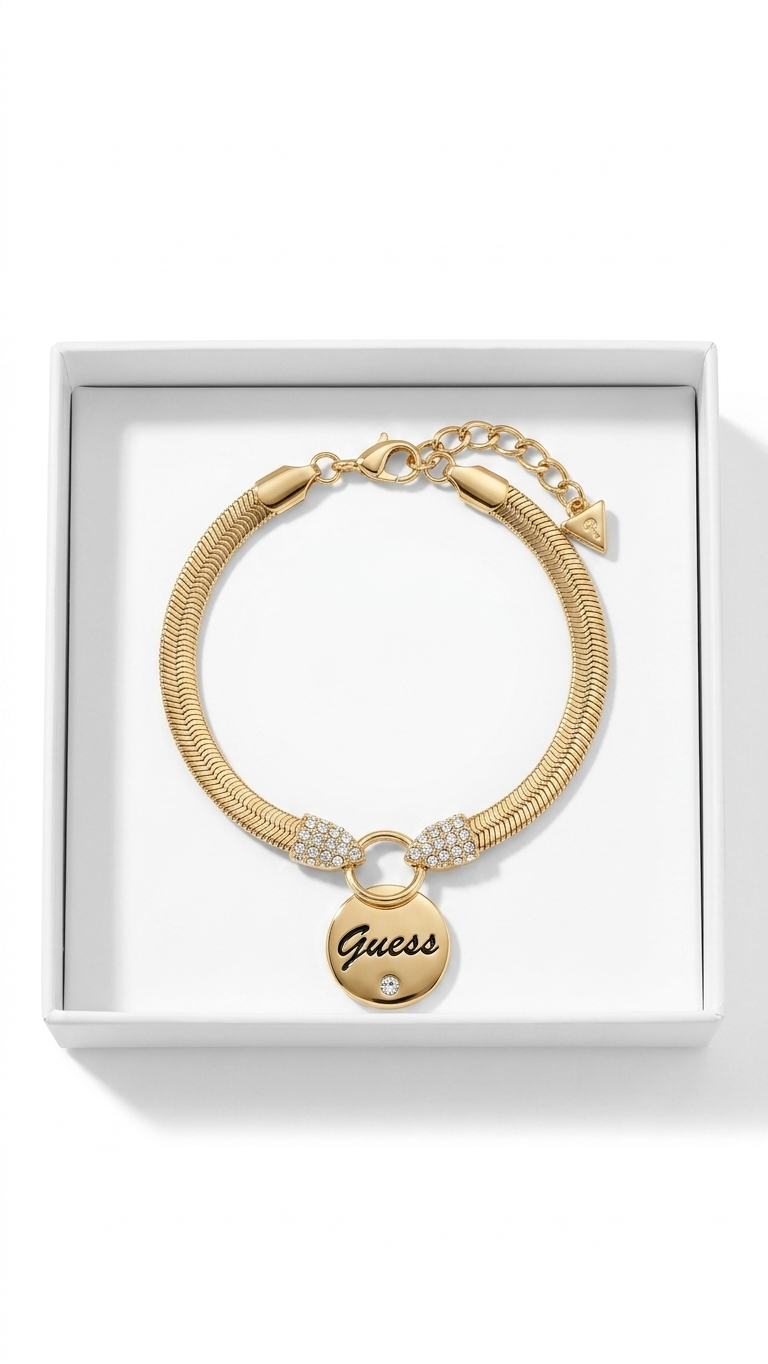 Guess Gold-Tone Herringbone Chain Charm Bracelet