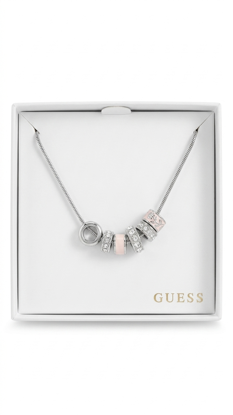 Authentic Guess Silver-Tone Snake Chain Charm Necklace