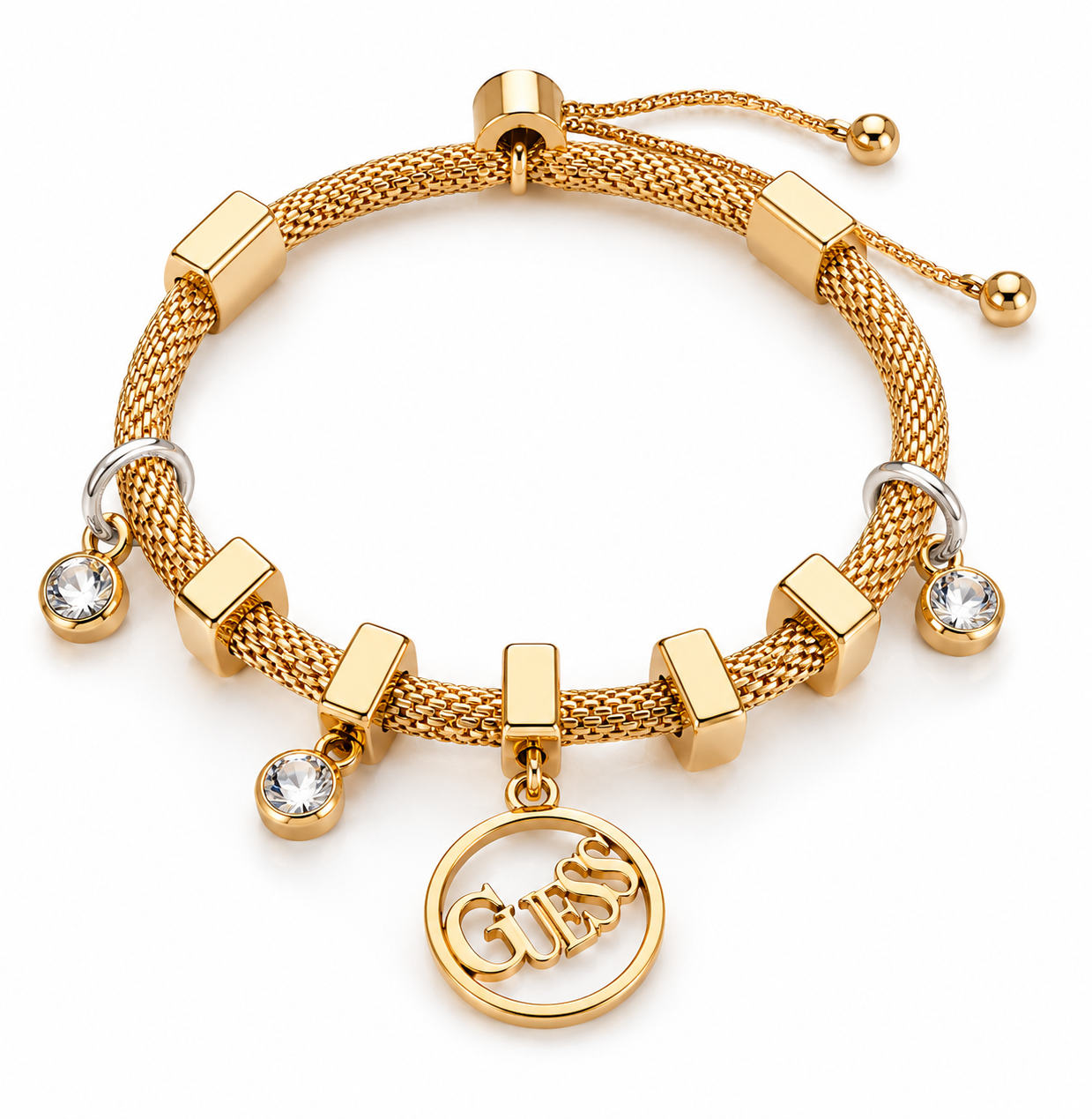 Guess Gold Charm Mesh Bracelet