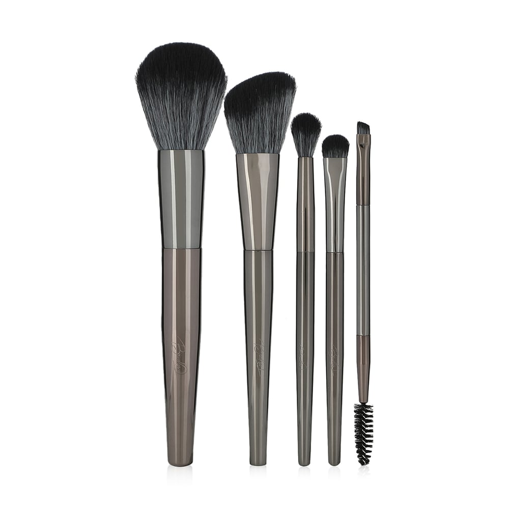 Brushes Q GunMetal Makeup Brush Set with Case – 5 Pieces