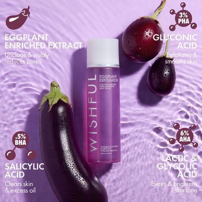 WISHFUL Eggplant Exfoliator: 9.5% AHA, BHA &amp; PHA Pore Clarifying Daily Toner