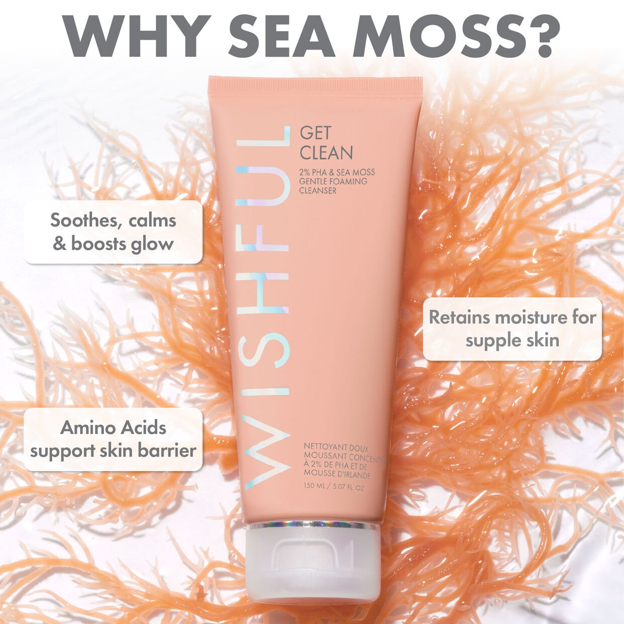 Wishful Get Clean 2% PHA &amp; Sea Moss Gentle Foaming Cleanser
150ml