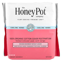 The Honey Pot CompanyOrganic Herbal-Infused Pads with Wings, Postpartum Overnight, 12 Count