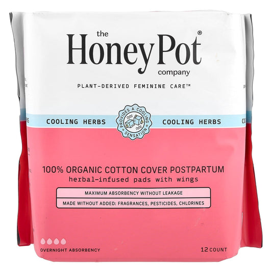 The Honey Pot CompanyOrganic Herbal-Infused Pads with Wings, Postpartum Overnight, 12 Count