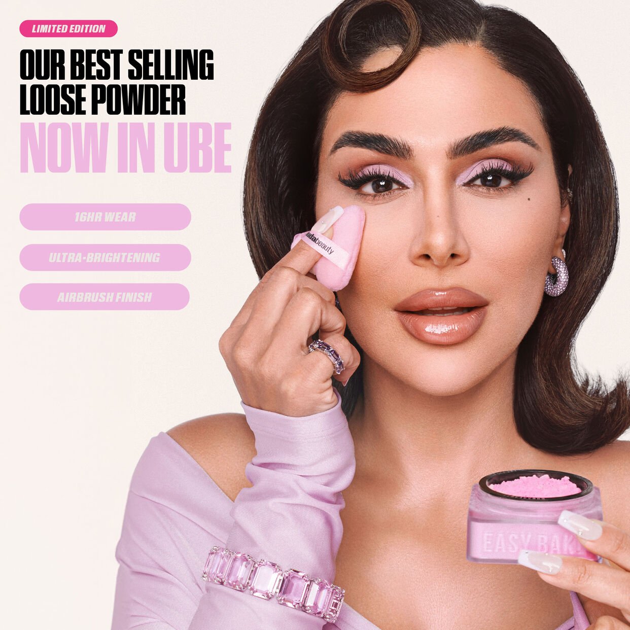 Huda beauty Easy Bake Loose Baking &amp; Setting Powder Ube Birthday Cake