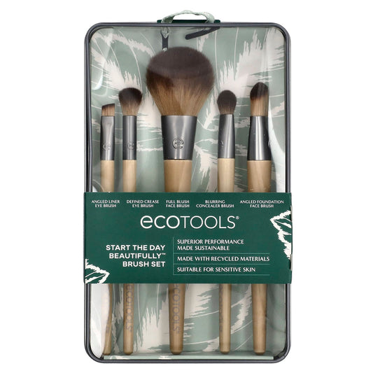 EcoTools Start The Day Beautifully Brush Set, 5 Piece Set &amp; Storage Tin