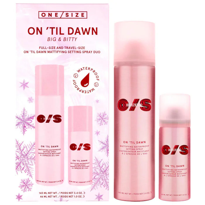 ONE/SIZE by Patrick Starrr 
On 'Til Dawn Mattifying Waterproof Setting Spray Big & Bitty Duo