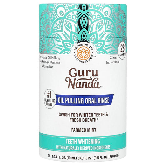 GuruNanda Oil Pulling Oral Rinse, Farmed Mint (Per Sachet 10ml)