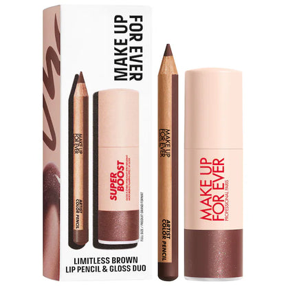 MAKE UP FOR EVER 
Mini Artist Color Pencil Lip Liner & Full Size Super Boost Lip Gloss Kit (limtless brown)