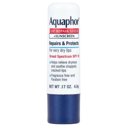 Aquaphor Lip Repair Stick + Sunscreen, SPF 30, Fragrance Free (4.8 g)