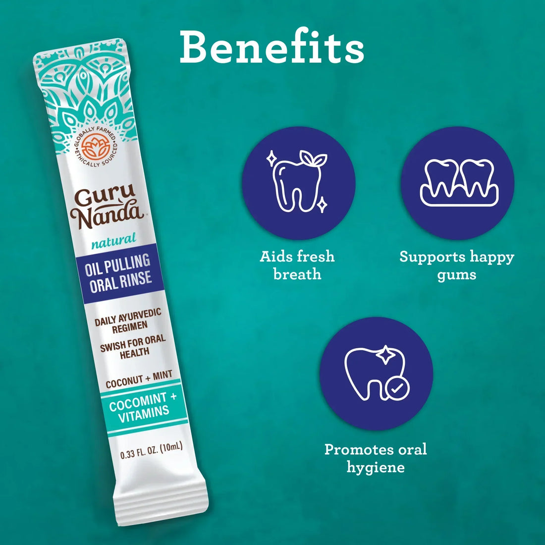GuruNanda Oil Pulling Oral Rinse, Farmed Mint (Per Sachet 10ml)