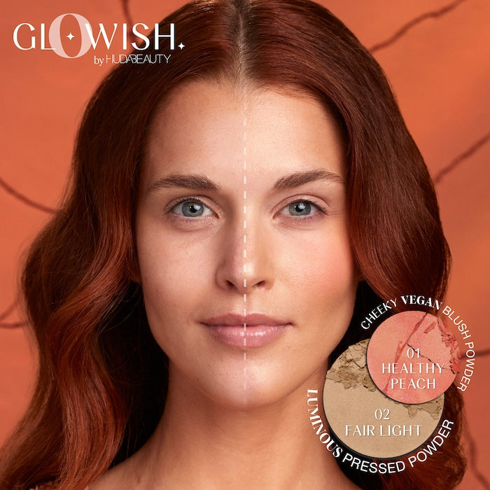HUDA BEAUTY GloWish Cheeky Vegan Soft Glow Powder Blush (healthy peach)