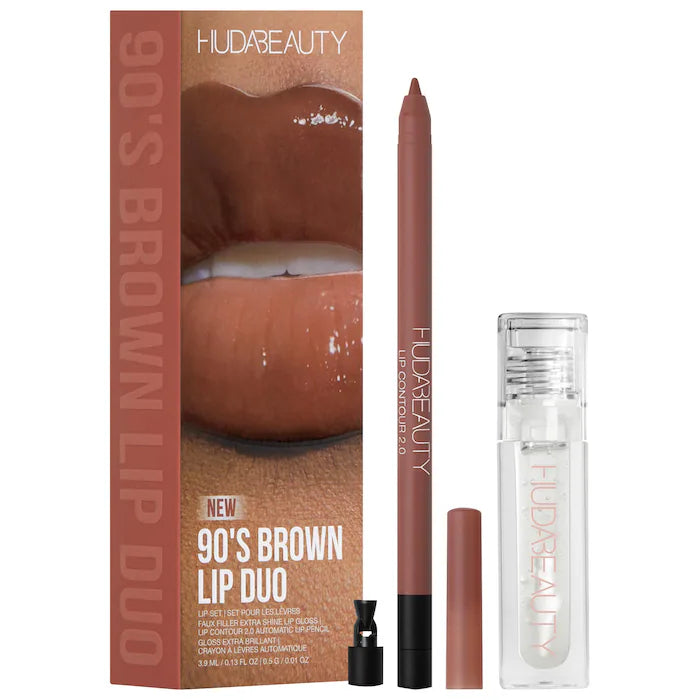 HUDA BEAUTY90s Brown Lip Liner and Lip Gloss Set