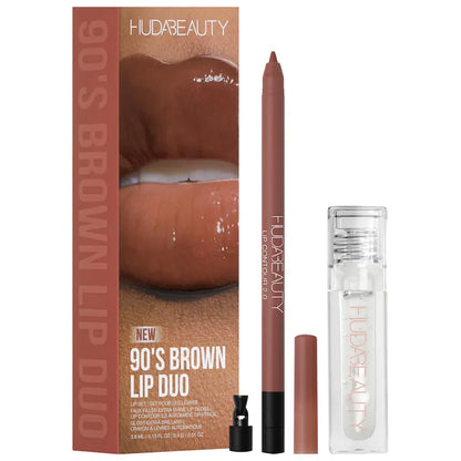 HUDA BEAUTY90s Brown Lip Liner and Lip Gloss Set
