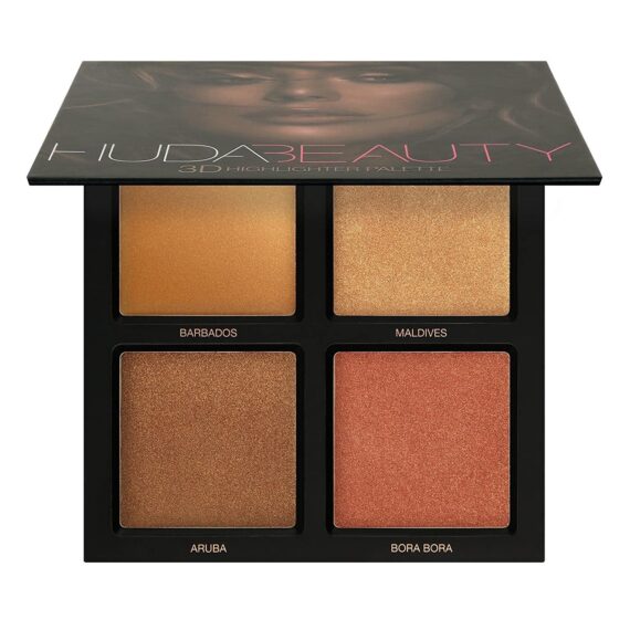 Huda Beauty 3D Cream & Powder Highlighter Palette, Insta Glow, Matte & Dewy Finish, Highly-Pigmented | Shade - Bronze Sands