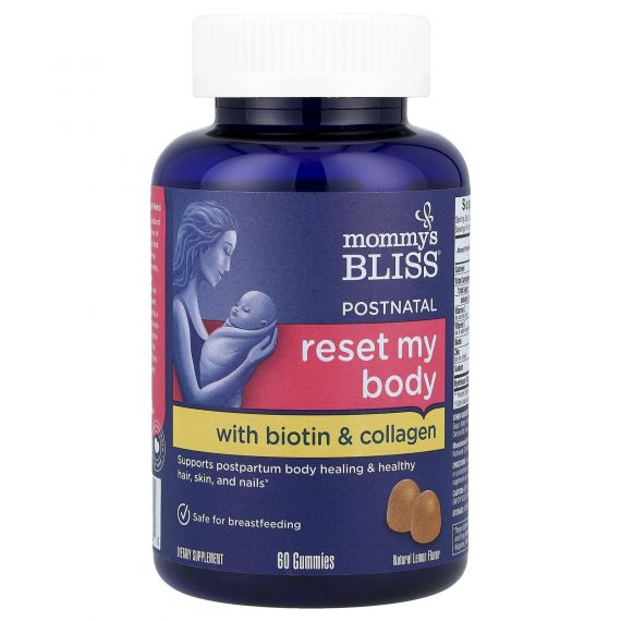 Mommy's Bliss
Postnatal, Reset My Body With Biotin & Collagen, Natural Lemon, 60 Gummies