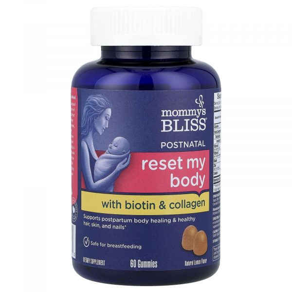 Mommy's BlissPostnatal, Reset My Body With Biotin & Collagen, Natural Lemon, 60 Gummies