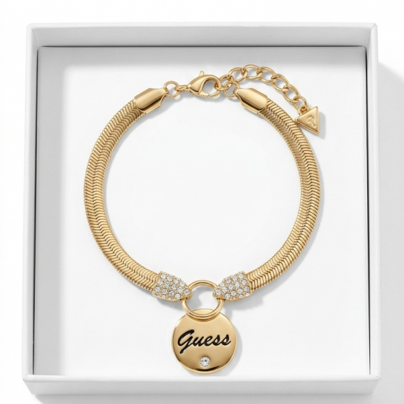 Guess Gold-Tone Herringbone Chain Charm Bracelet