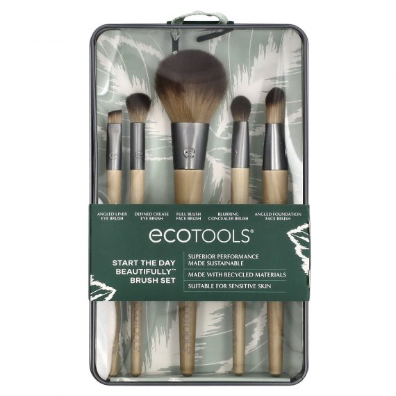 EcoTools Start The Day Beautifully Brush Set, 5 Piece Set & Storage Tin