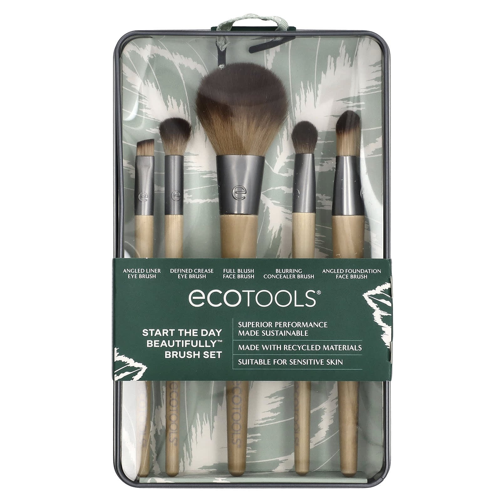 EcoTools Start The Day Beautifully Brush Set, 5 Piece Set & Storage Tin